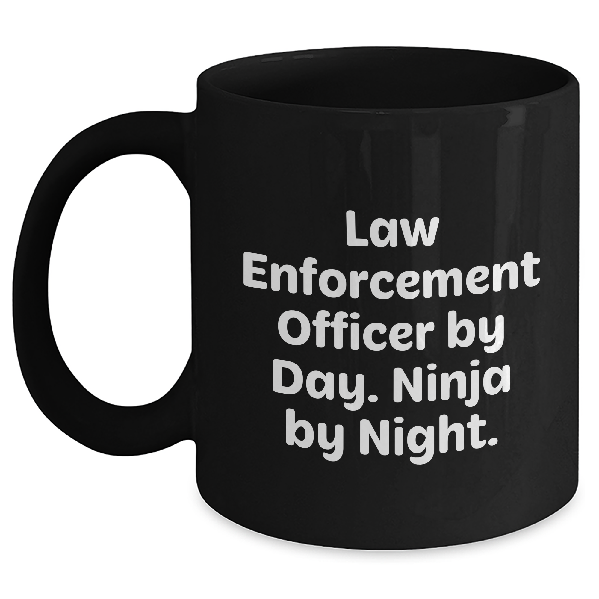 Funny Law Enforcement Officer Gifts for Men - 'Law Enforcement Officer By Day. Ninja By Night.' Black Coffee Mug, Graduation Unique Gifts from Friends - Main