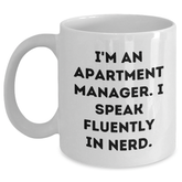 Funny Apartment Manager Gifts from Friends - 'I'm An Apartment Manager. I Speak Fluently In genius.' White Coffee Mug for Dad's Unique Gift - Main