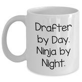 Drafter By Day Ninja Mug Graduation Funny White Coffee Gifts from Family to Friends, Gifts for Drafter - Main