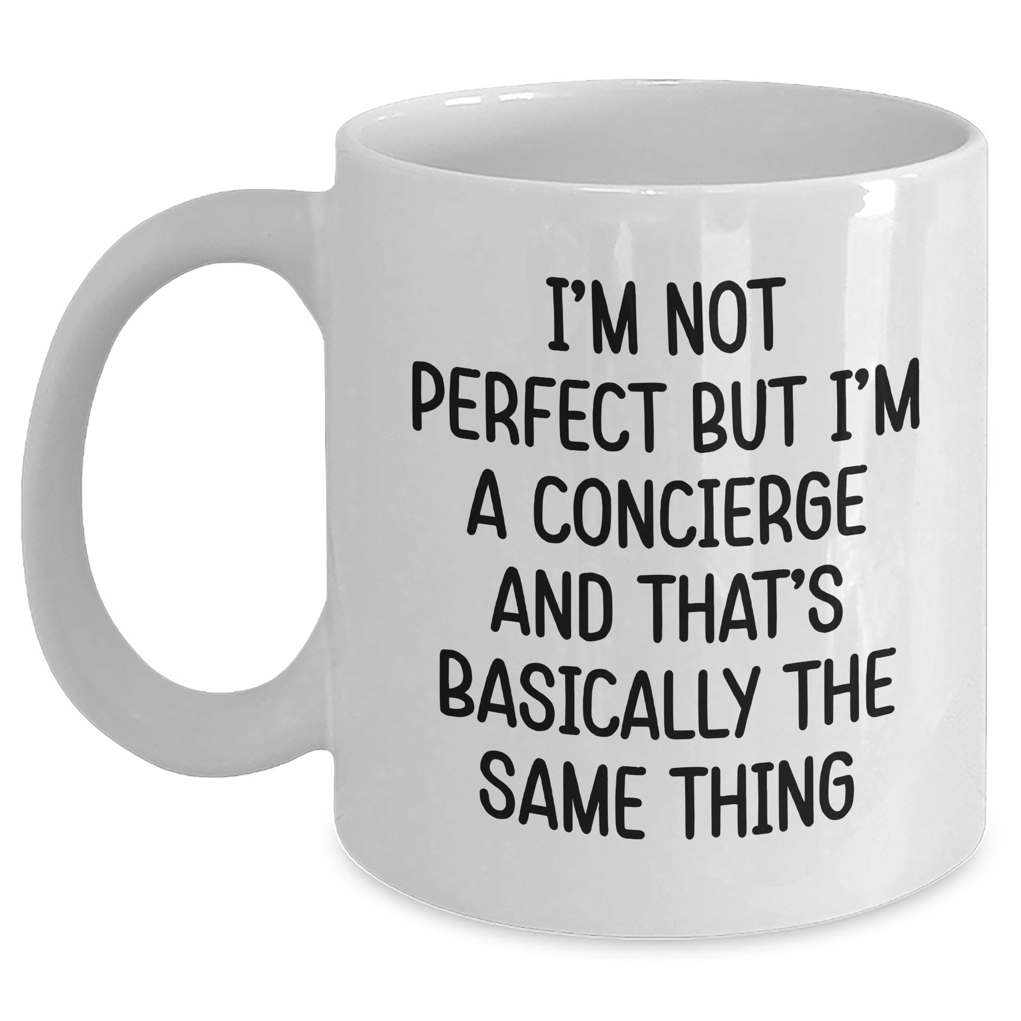 Funny Concierge Gifts for Women, 'I'm Not Perfect But I'm A Concierge' White Coffee Mug, Graduation Unique Gifts from Friends, Family, Coworkers - Main