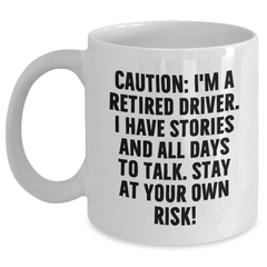 Funny Driver Gifts from Men to Graduating Driver Friends, White Coffee Mug with Caution Quote - Main