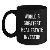 Funny 'World's Greatest Real Estate Investor' Gifts for Real Estate Investor, Unique Black Coffee Mug, Christmas Unique Gifts from Friends, Family, Coworkers - Main
