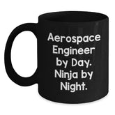 Aerospace Engineer Gifts from Friends - Funny Ninja Mug for Men - 'Aerospace Engineer By Day. Ninja By Night.' on Black Graduation Unique Gifts - Main