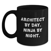 Architect Gifts from Friends, Unique Black Coffee Mug for Graduation, 'Architect By Day. Ninja By Night.' Funny Quote, 11oz or 15oz Microwave and Dishwasher Safe - Main