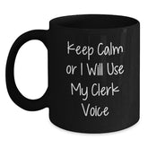 Funny Clerk Mugs, Gifts for Clerk from Coworkers, Black Coffee Mug, Christmas Unique Gifts - Main