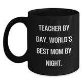 Funny Teacher Gifts, Christmas Unique Mugs, Black Coffee Mug, Teacher By Day, 'World's Best Mom' Quote, Gifts from Family, for Teacher - Main