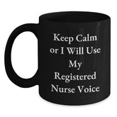 Funny Registered Nurse Gifts for Valentine's - Keep Calm Mug, Black Coffee Mug for Registered Nurses, Gifts from Men, Women, Friends, Coworkers, Family - Main