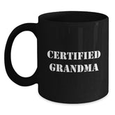Funny Grandma Gifts from Family - 'Certified Grandma' Black Coffee Mug for Grandma - Main
