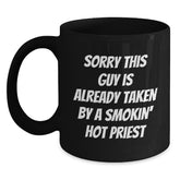 Funny Priest Gifts for Him, Smokin' Hot Priest Black Coffee Mug, Christmas Unique Presents from Friends - Main
