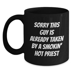 Funny Priest Gifts for Him, Smokin' Hot Priest Black Coffee Mug, Christmas Unique Presents from Friends - Main