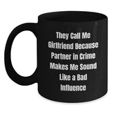Funny Sweetheart Gifts from Men, Women, Friends, Coworkers, Family - Unique Black Coffee Mugs for Sweetheart, Partner in Crime Christmas Unique Gifts - Main