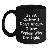 Quilter Gifts from Friends for Quilter Men, Funny Black Coffee Mug for Christmas Unique Gifts - Main