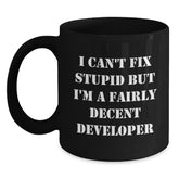Funny Developer Gifts - I Can't Fix Stupid But I'm A Fairly Decent Developer Mugs for Graduation from Friends to Coworkers - Main
