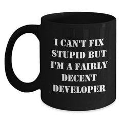 Funny Developer Gifts - I Can't Fix Stupid But I'm A Fairly Decent Developer Mugs for Graduation from Friends to Coworkers - Main