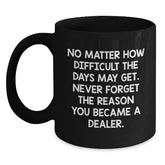 Funny Dealer Gifts from Men to Friends, Black Coffee Mug with Inspirational Quote, Christmas Unique Presents for Dealer - Main