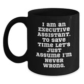 Funny Executive Assistant Gifts for Him - Black Coffee Mug with 'I Am Never Wrong' Quote, Christmas Unique Presents from Coworkers - Main