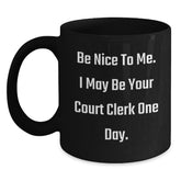 Funny Court Clerk Gifts from Friends, Christmas Unique Court Clerk Mugs with Inspirational Quote, Black Coffee Mug for Court Clerk Women or Men - Main