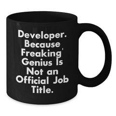 Funny Developer Gifts, Black Coffee Mug, 'Developer. Because Freaking' genius Is Not An Official Job Title.' Quote, Birthday Unique Gifts for Men from Friends - Additional