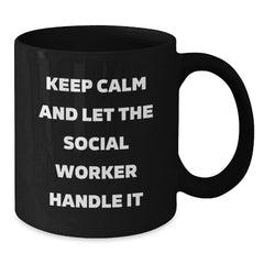Funny Social Worker Gifts, Black Coffee Mug, 'Keep Calm And Let The Social Worker Handle It' - Gifts from Friends and Family for Social Worker Christmas Unique Gifts - Additional