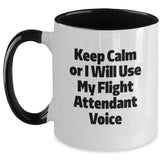 Flight Attendant Gifts, Cute Two Tone Coffee Mugs, Valentine's Unique Gifts from Friends for Flight Attendant, Keep Calm Or I Will Use My Flight Attendant Voice - Main