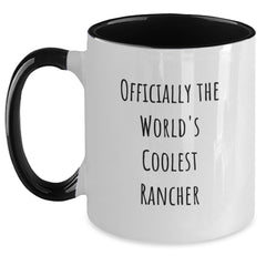 Funny Rancher Gifts - Officially The World's Coolest Rancher Two Tone Coffee Mugs from Friends to Family, Rancher Birthday Unique Gifts - Main