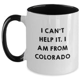 Funny Colorado Gifts from Friends, Unique Two Tone Coffee Mug with 'I Can't Help It. I Am From Colorado' Sarcasm Quote for Women, Christmas Unique Gifts for Family, Friends and Coworkers - Main
