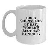 Funny Drug Counselor White Coffee Mug, Gifts from Men for Drug Counselor By Day, World's Best Dad By Night, Unique Christmas Unique Gifts for Family - Main