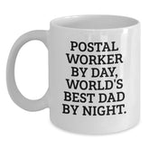 Funny Postal Worker Gifts from Dad - 'World's Best Dad By Night' White Coffee Mug - Main