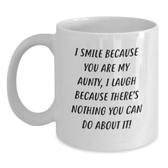 Funny Aunty Gifts for Aunty - White 11oz/15oz Ceramic Coffee Mug, I Smile Because - Main