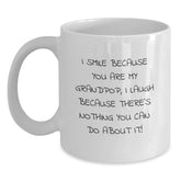 Funny Grandpop Gifts for Birthday - Gifts from Family - White Coffee Mug with I Smile Because You Are My Grandpop, I Laugh Because There's Nothing You Can Do About It! Quote - Main