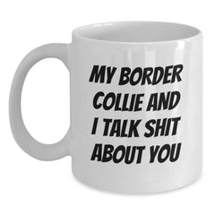 Funny Border Collie Dog Gifts, White Coffee Mug for Men, Women, Friends, Coworkers, Family - My Border Collie And I Talk Shit About You - Main