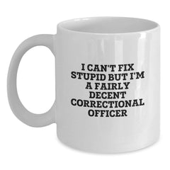 Funny Correctional Officer Gifts from Friends - I Can't Fix Stupid But I'm A Fairly Decent Correctional Officer Christmas Unique Mugs for Correctional Officer Men - Main