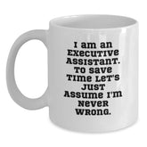 Funny Gifts from Coworkers to Executive Assistants, White Coffee Mug for Office Humor, Executive Assistant Christmas Unique Gifts - Main
