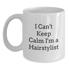 Funny Hairstylist Christmas Unique Gifts from Friends to Hairstylist, 'I Can't Keep Calm' White Coffee Mug for Women - Main