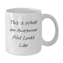 Funny Pilot Gifts for Men - 'This Is What An Awesome Pilot Looks Like' White Coffee Mug from Friends, Perfect for Graduation - Additional