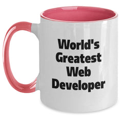 Funny Quote Inspirational Gifts for Web Developer from Friends and Family - Two Tone Christmas Mug - 'World's Greatest Web Developer' Printed Ceramic Mug - Main