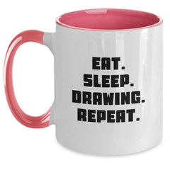 Funny Drawing Gifts for Men, Women, Friends, and Coworkers - Eat. Sleep. Drawing. Repeat. Two Tone Coffee Mug for Graduation - Main