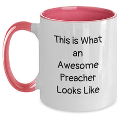 Funny Preacher Gifts from Friends, Two Tone Coffee Mug for Awesome Preachers on Graduation, 'This Is What An Awesome Preacher Looks Like' Quote - Main