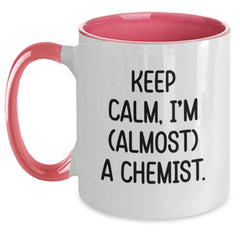 Funny Chemist Gifts, Two Tone Coffee Mug for Birthday, 'Keep Calm, I'm (almost) A Chemist.' - Gifts from Family to Friends - Main
