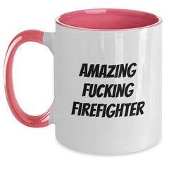 Amazing Funny Firefighter Gifts from Friends for Birthday Two Tone Coffee Mug, Inspirational Quote, 11oz Ceramic, Microwave and Dishwasher Safe, Four Color Options - Main