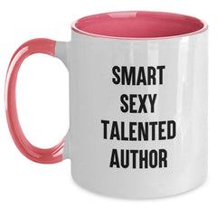 Funny Smart Sexy Author Gifts - Two Tone Coffee Mug for Graduation, 'Smart Sexy Talented' Quote, Black and White, Red and White, Navy and White, Pink and White, Gifts from Friends, Gifts for Author - Main