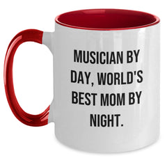 Funny Musician Gifts for Her - Musician By Day, World's Best Mom By Night. Two Tone Coffee Mug for Graduation from Mom - Main