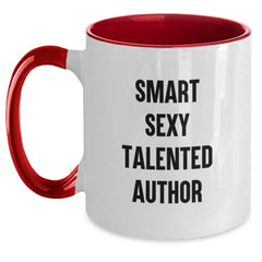 Funny Smart Sexy Author Gifts - Two Tone Coffee Mug for Graduation, 'Smart Sexy Talented' Quote, Black and White, Red and White, Navy and White, Pink and White, Gifts from Friends, Gifts for Author - Main