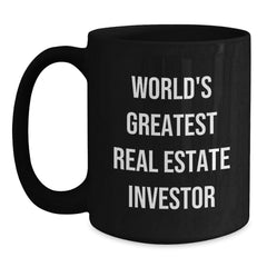 Funny 'World's Greatest Real Estate Investor' Gifts for Real Estate Investor, Unique Black Coffee Mug, Christmas Unique Gifts from Friends, Family, Coworkers - Main