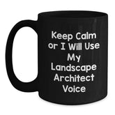 Gifts for Landscape Architects, Funny Black Coffee Mugs for Christmas Unique Gifts from Friends, Landscape Architect Enthusiast, Black Coffee Mug, Keep Calm Or I Will Use My Landscape Architect Voice - Main