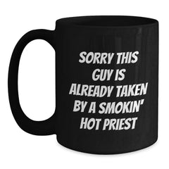 Funny Priest Gifts for Him, Smokin' Hot Priest Black Coffee Mug, Christmas Unique Presents from Friends - Main