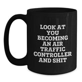 Funny Air Traffic Controller Jokes Black Coffee Mug Gifts for Him from Son - Main