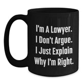 Funny Lawyer Gifts from Men to Lawyer Friends, Black Coffee Mug, Christmas Unique - Main