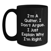 Quilter Gifts from Friends for Quilter Men, Funny Black Coffee Mug for Christmas Unique Gifts - Main