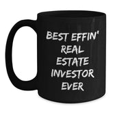 Funny Real Estate Investor Gifts for Men, Unique Black Coffee Mug with 'Best Effin' Real Estate Investor Ever' Quote, Gifts from Friends, Graduation Unique Gifts - Main
